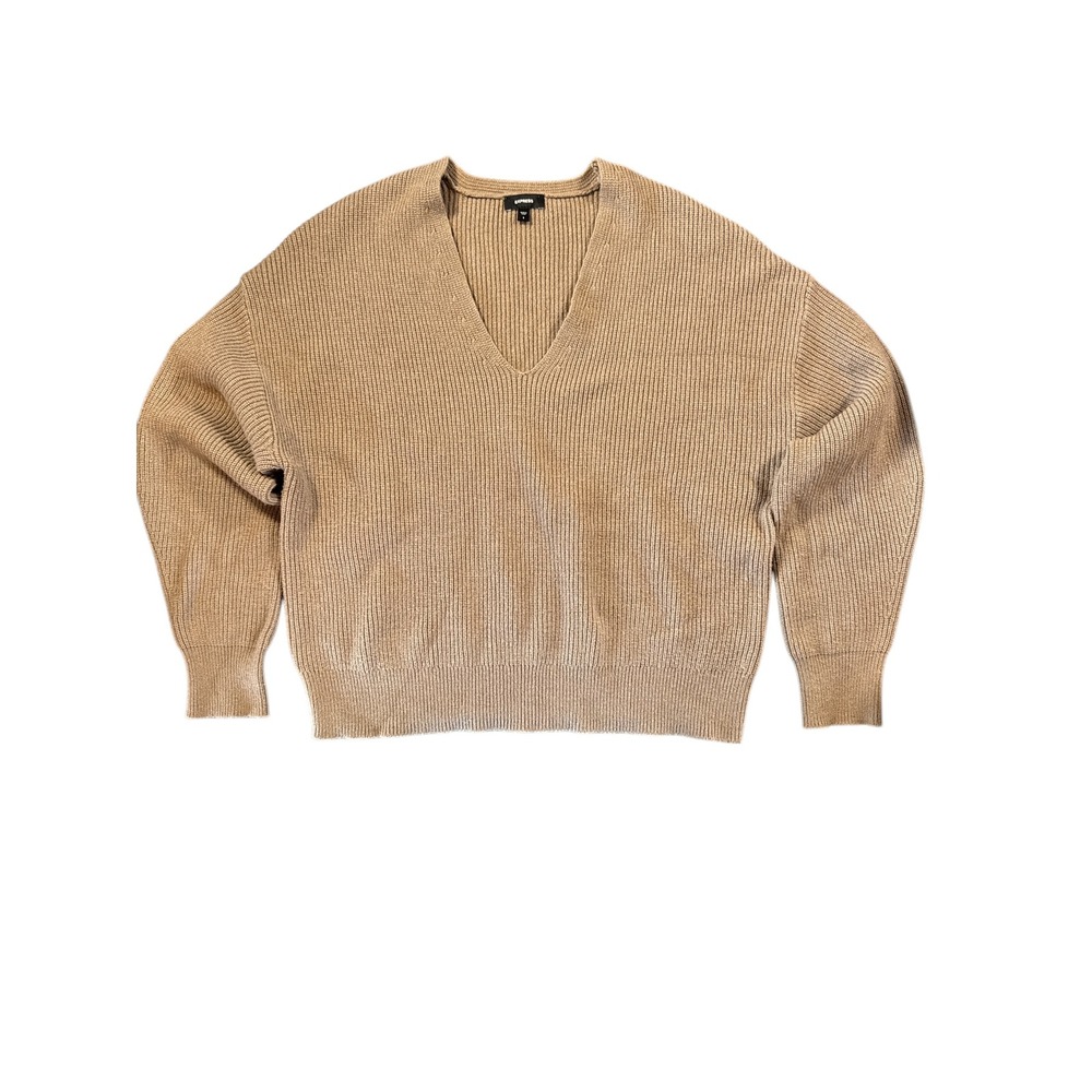 EXPRESS‎ Ribbed V-Neck Sweater | Neutral Taupe | Cozy Minimalist Staple